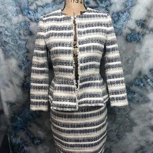 Ann Taylor Petite Striped Tweed Fringe Suit